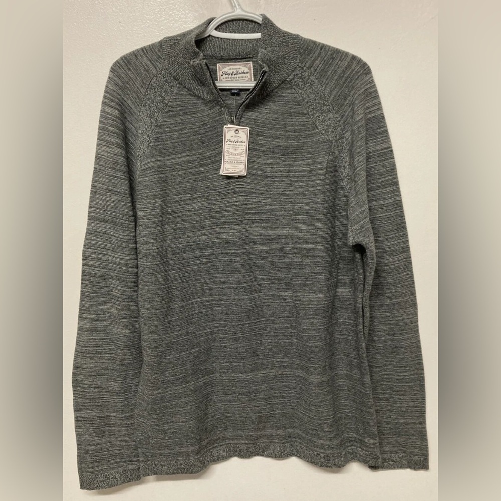Flag & Anthem Mens 1/4 Zip Sweater Pullover Grey Heather Long Sleeve Size Medium